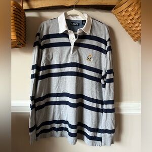 Chaps Ralph Lauren Vintage Navy Grey Rugby Polo Shirt L Crest Large
